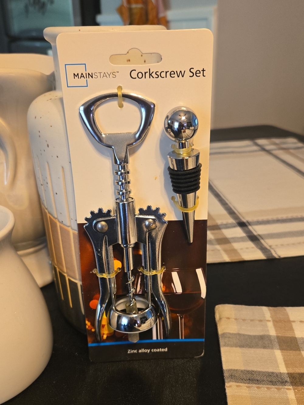 Mainstays Silver Tone Wing Corkscrew and Bottle Stopper Set 🩶 NEW
